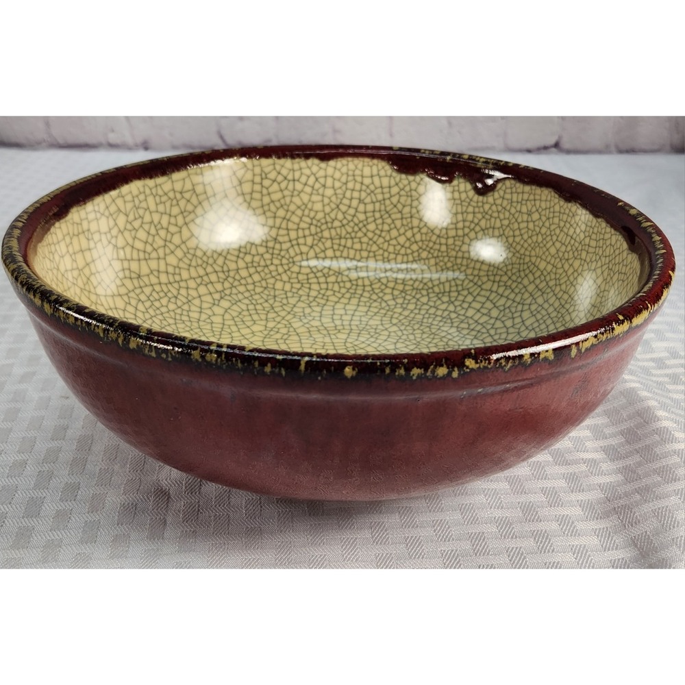 PIER 1 Stoneware Crackle Large Serving Bowl / Decor‎ 10 1/4" Red / Brown Vintage